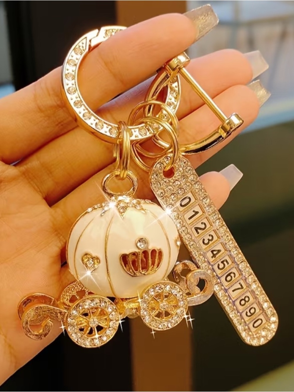 Gold and White Carriage Keychain Charm - Luxe Women’s Accessories - Picture 3 of 6